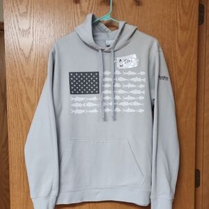 Columbia Pfg Gray Hoodie with Fish and Flag Graphic mens M number 5381